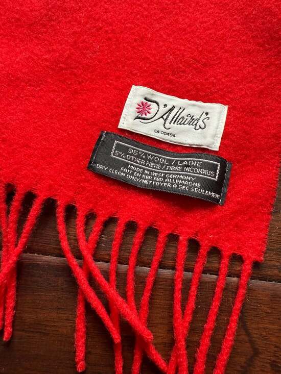 D'Allaird's Accessories - Vintage D'Allaird's Red Wool Scarf Made in West Germany